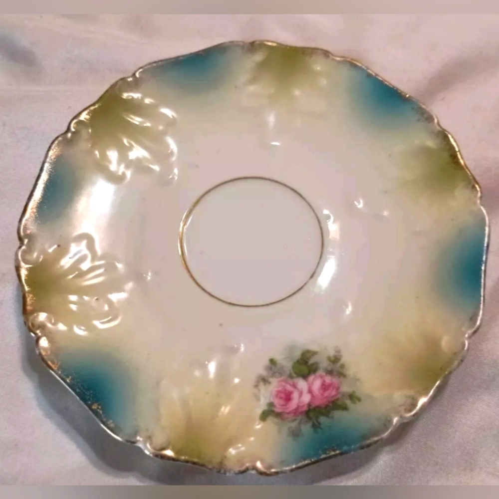 Prussian thin porcelain plate hand painted Victorian tea cup saucer